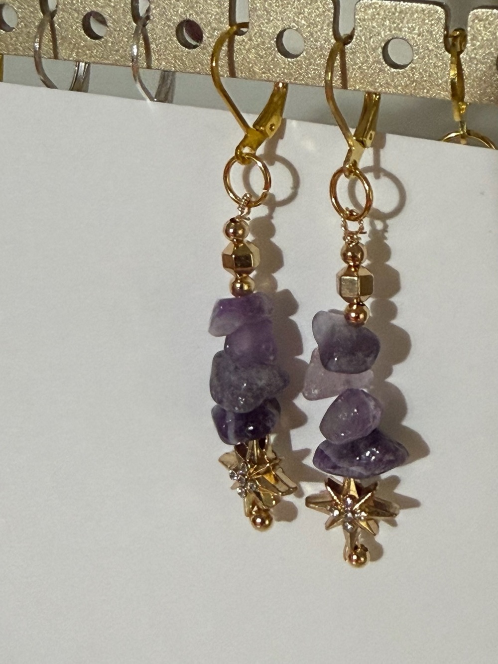 Gold and Purple Amethyst Drop Earrings